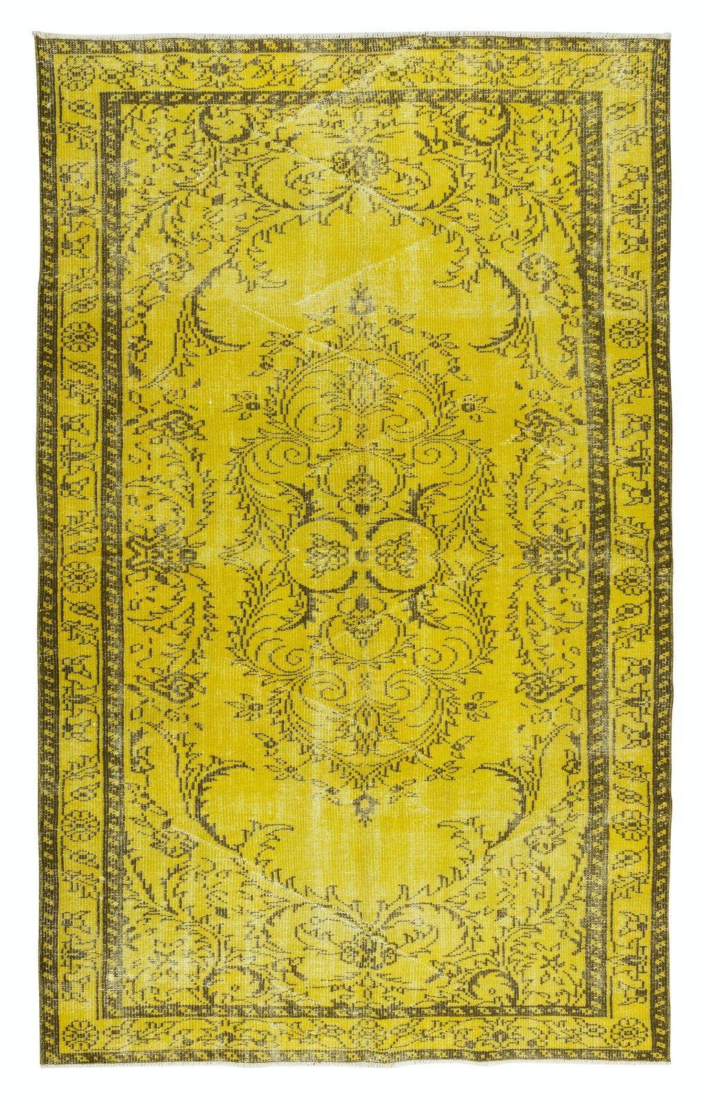 5.4x8.9 Ft Medallion Pattern Yellow Over Dyed Rug, 1960s Turkish Handmade Carpet