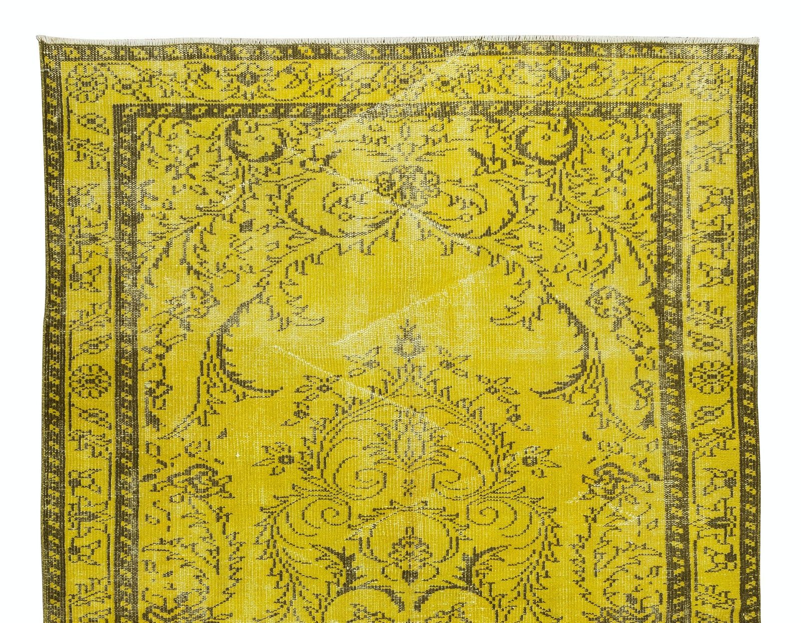 5.4x8.9 Ft Medallion Pattern Yellow Over Dyed Rug, 1960s Turkish Handmade Carpet photo Textiles
