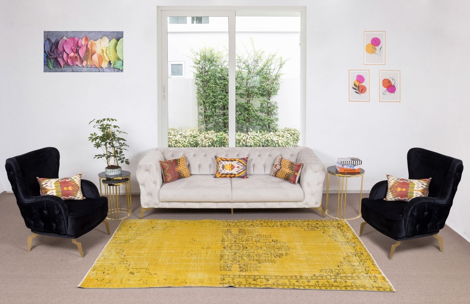5.6x9.3 Ft 1960s Yellow Over Dyed Rug, Vintage Handmade Carpet From Turkey photo furniture
