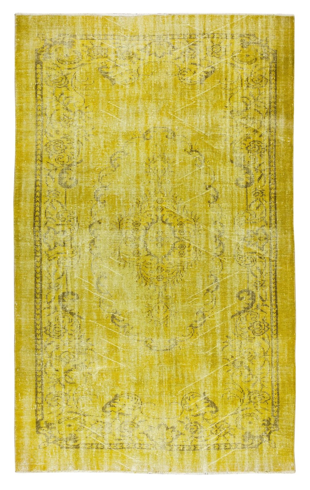 6.3x10 Ft Contemporary Handmade Turkish Vintage Area Rug Over Dyed In Yellow