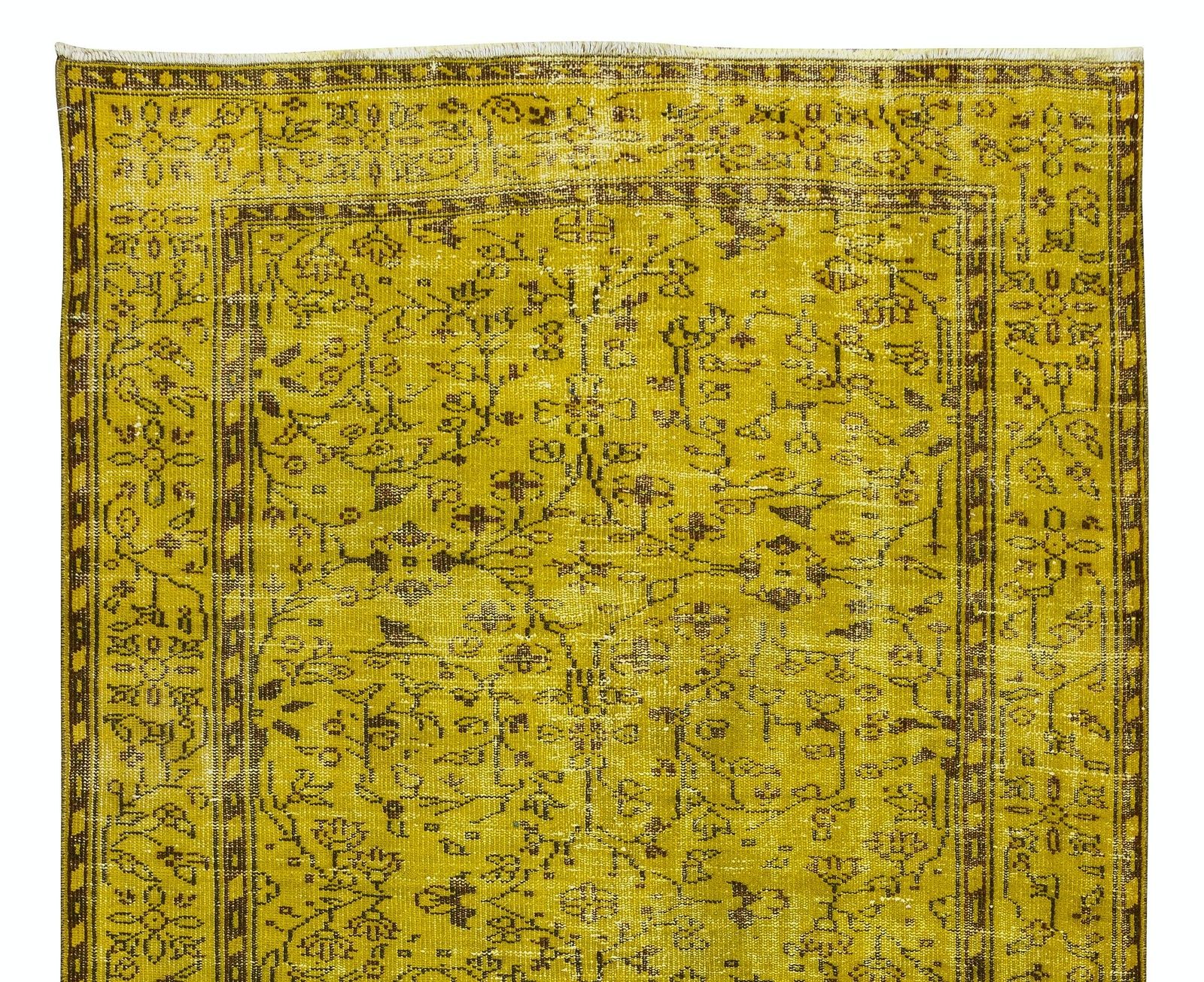 5.3x8.6 Ft Floral Patterned Handmade Vintage Anatolian Rug Over Dyed In Yellow photo Textiles