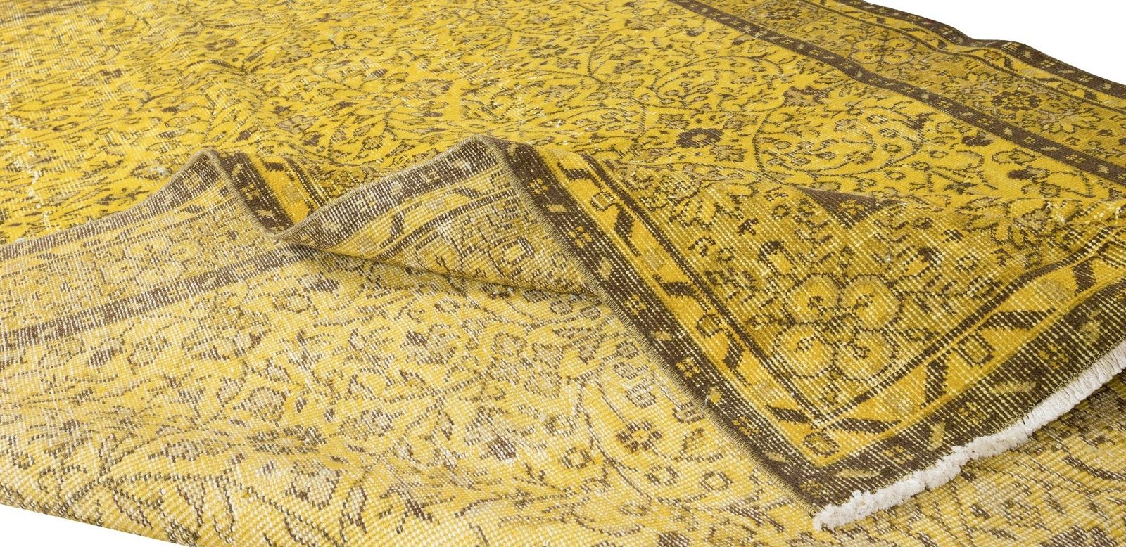 6x9.5 Ft Contemporary Handmade Turkish Vintage Floral Rug Over Dyed In Yellow photo for sale