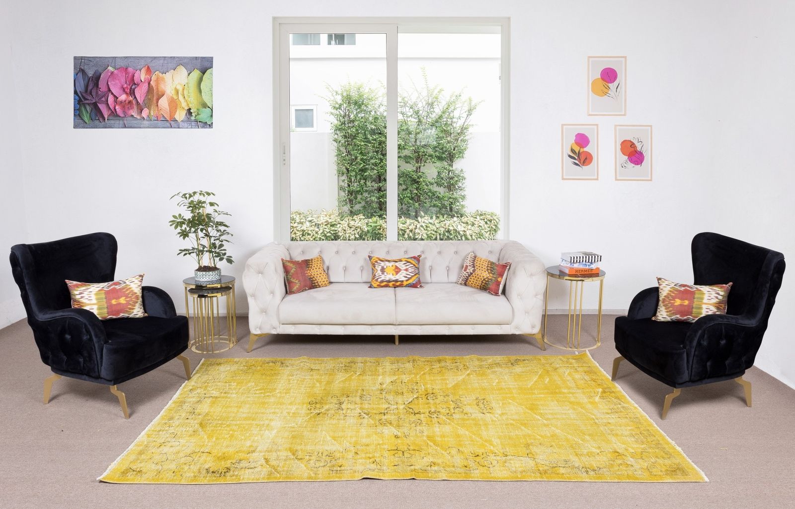 5.6x9.7 Ft Yellow Overdyed Rug For Modern Home & Office, Turkish Handmade Carpet photo furniture