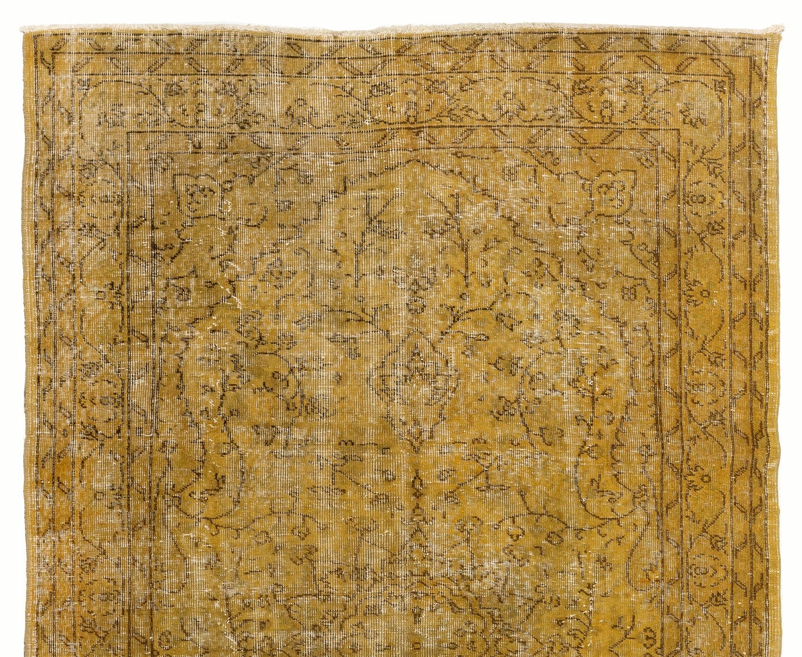 5.2x8.5 Ft Vintage Area Rug Over Dyed In Yellow, Handknotted In Turkey photo Textiles