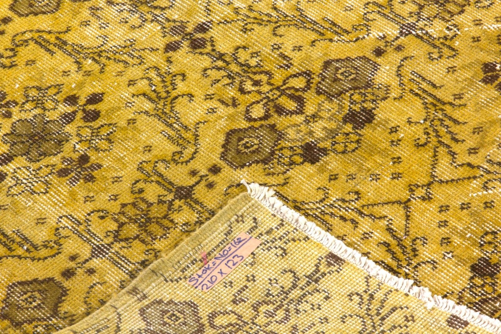 4x7 Ft Modern Floral Design Rug Over Dyed In Yellow, Handknotted In Turkey photo for sale