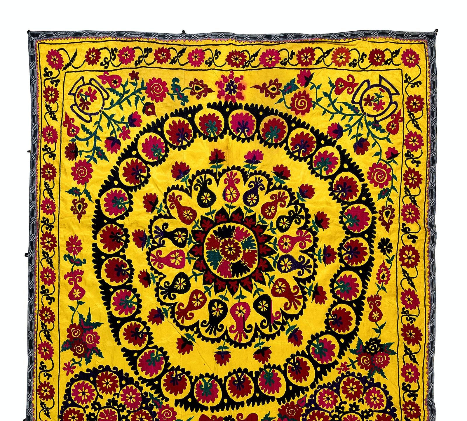 5x8.9 Ft Vintage Silk Hand Embroidery Bed Cover, Asian Suzani Wall Hanging photo furniture