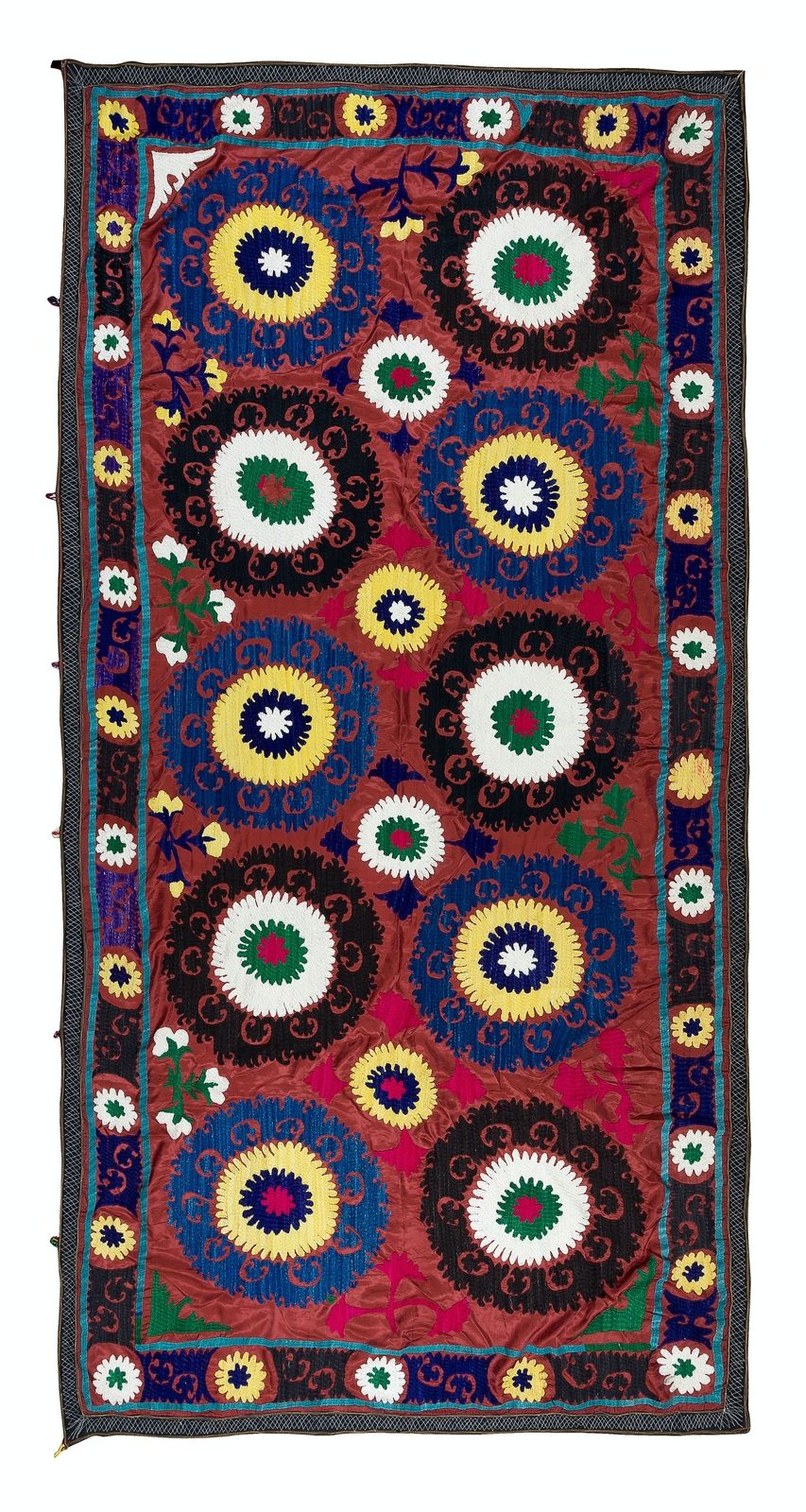 4.6x8.7 Ft Vintage Silk Embroidery Bed Cover, Traditional Suzani Wall Hanging