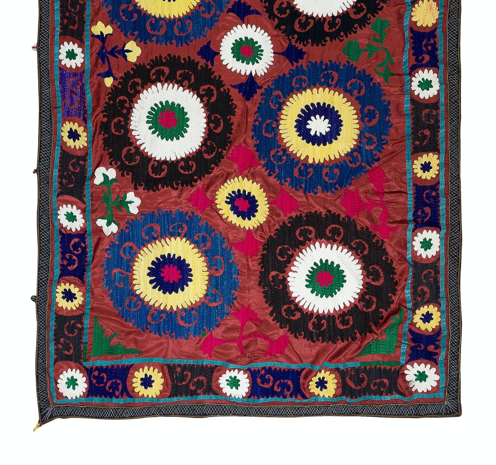 4.6x8.7 Ft Vintage Silk Embroidery Bed Cover, Traditional Suzani Wall Hanging photo for sale