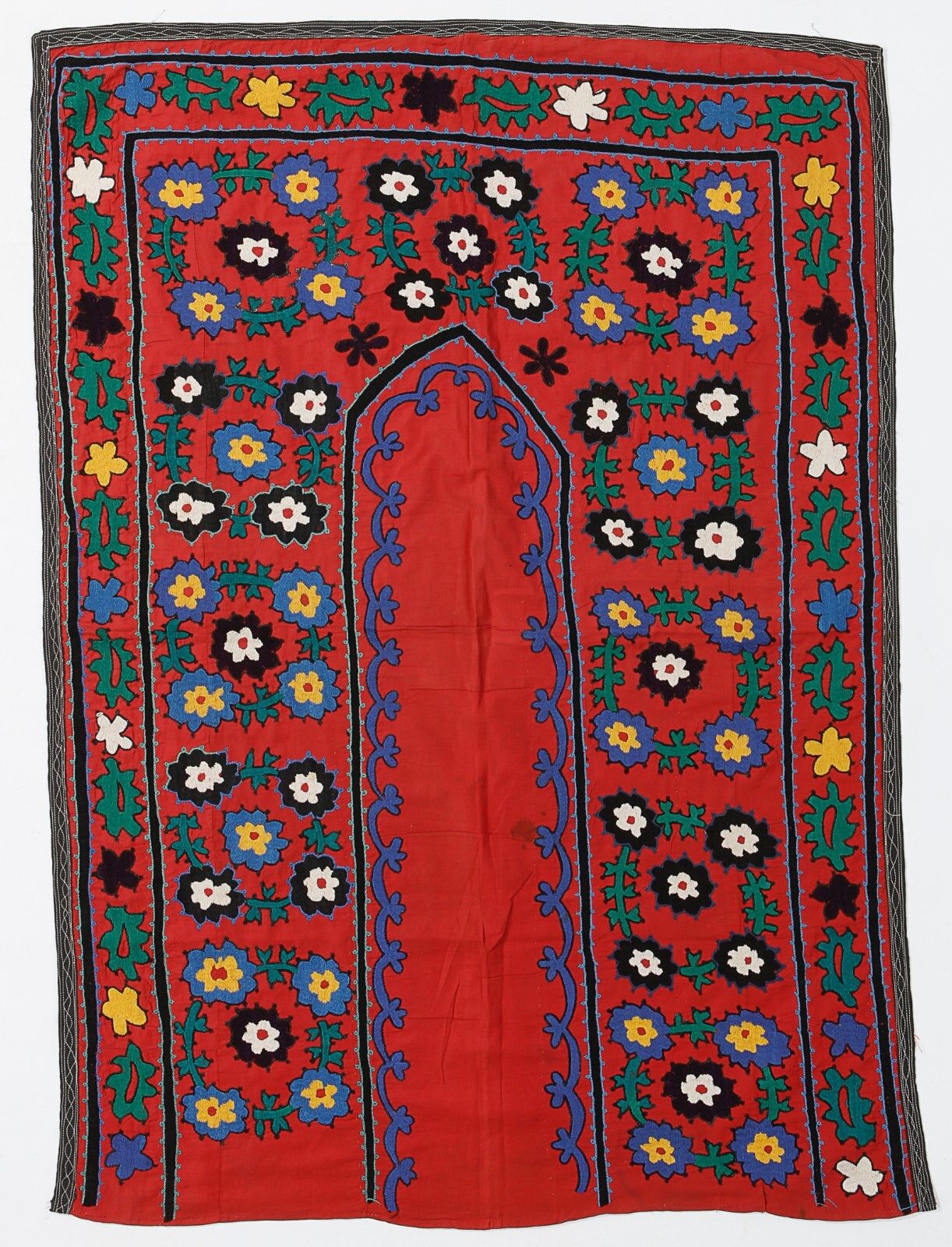 3x6.4 Ft Red Silk Embroidery Wall Hanging, Uzbek Wall Decor, Suzani Tablecloth