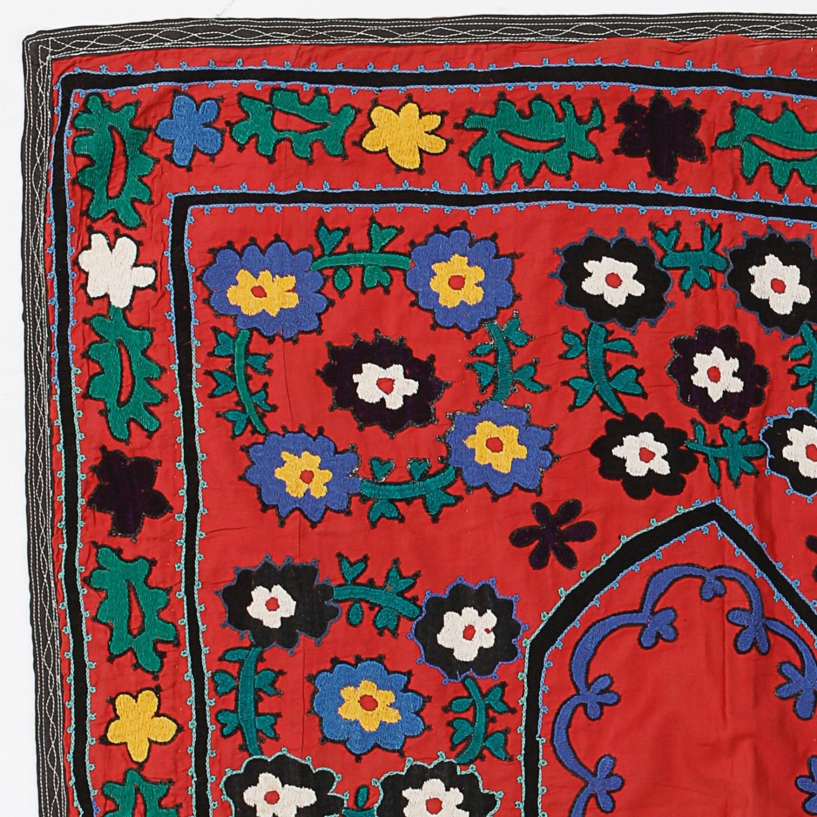 3x6.4 Ft Red Silk Embroidery Wall Hanging, Uzbek Wall Decor, Suzani Tablecloth photo furniture