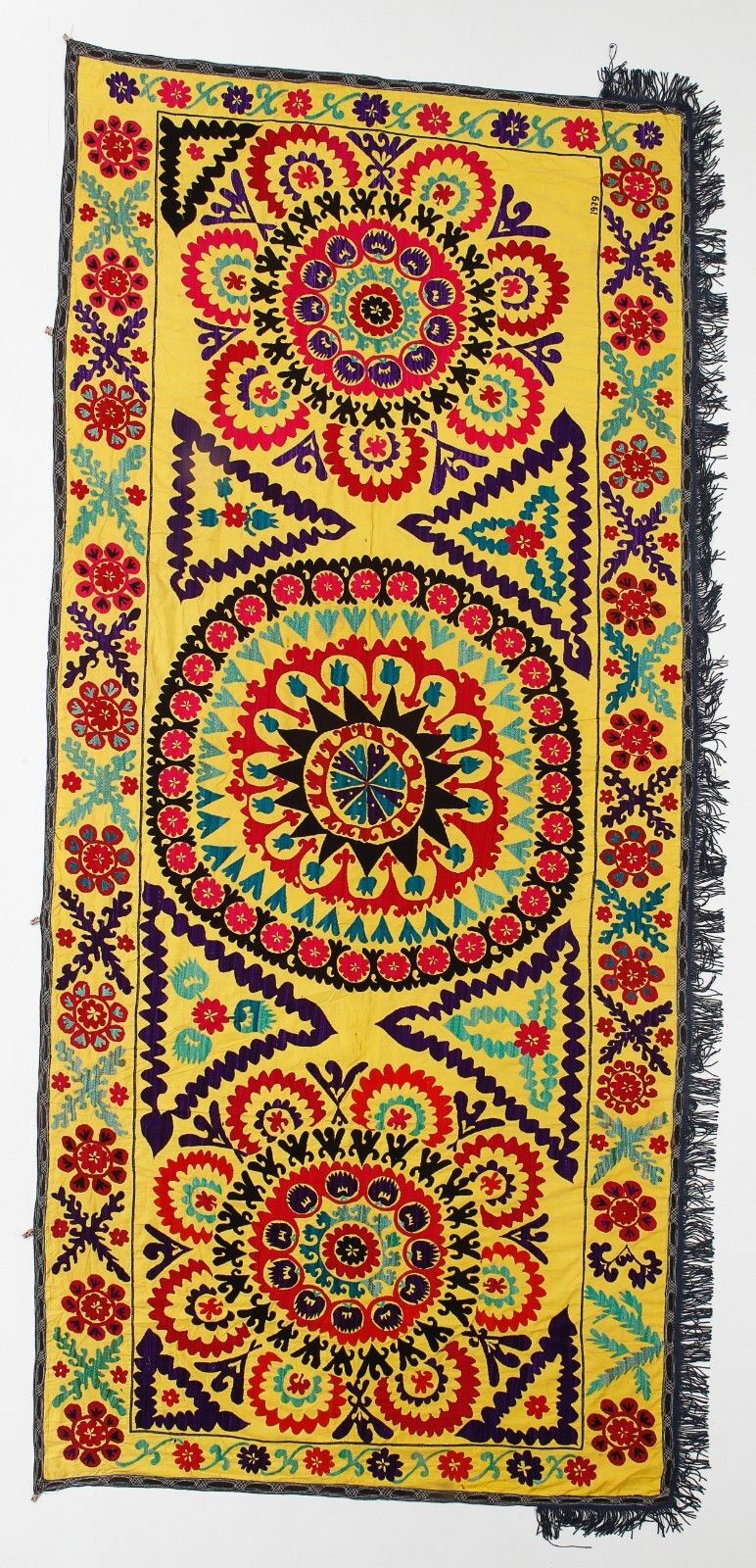 4.7x10.5 Ft Handmade Suzani Wall Hanging In Yellow, Silk Embroidery Table Runner photo 618.0