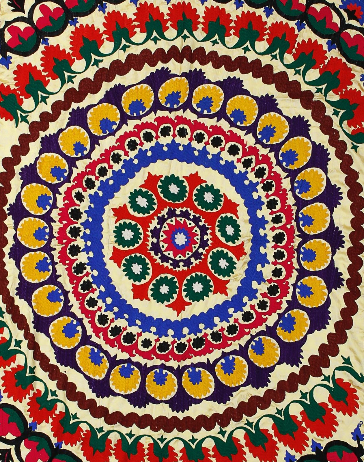 4.5x12 Ft Asian Suzani Textile. Embroidered Cotton & Silk Bed Cover Wall Hanging photo Textiles