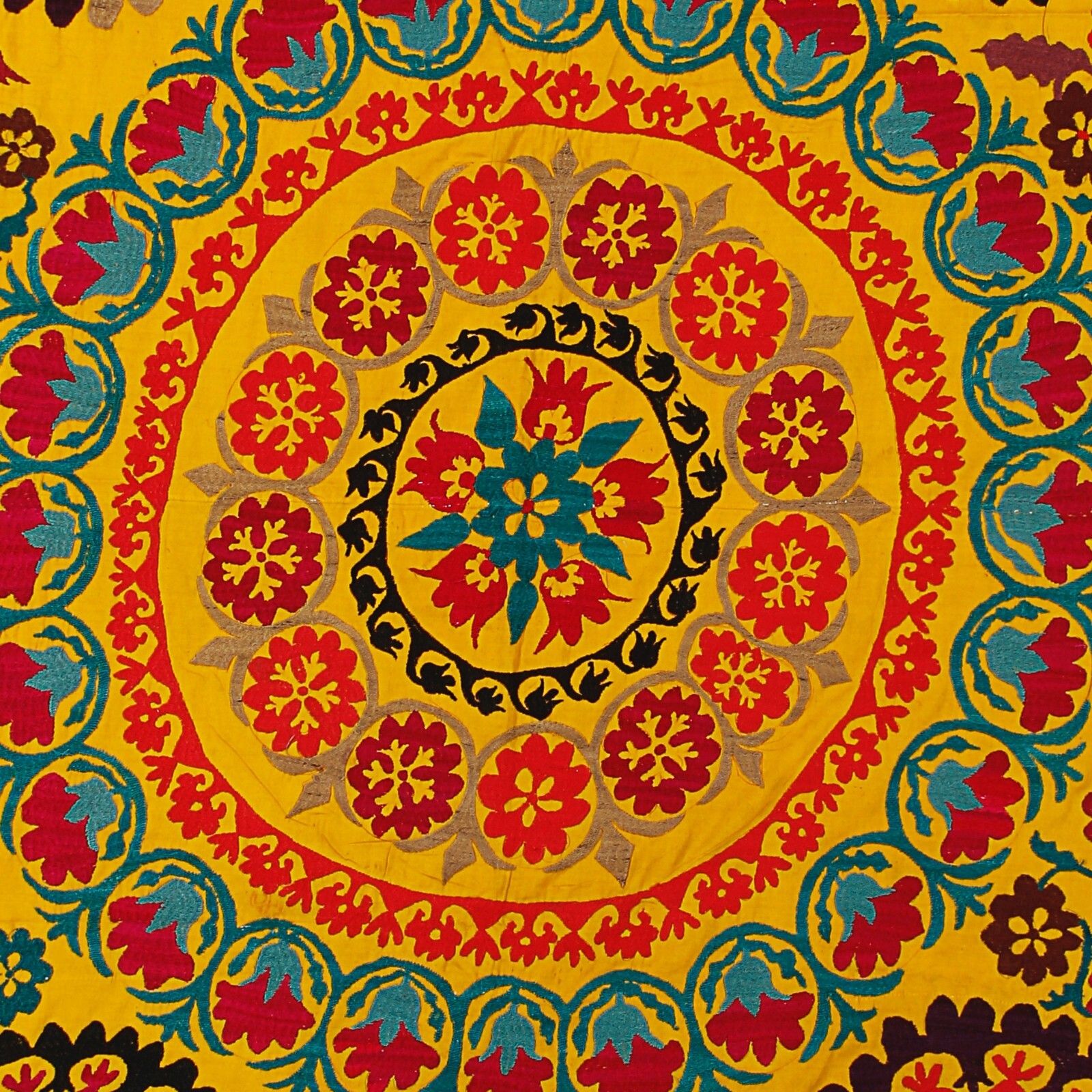 4.5x6 Ft Asian Suzani Textile. Embroidered Cotton & Silk Bed Cover, Wall Hanging photo for sale