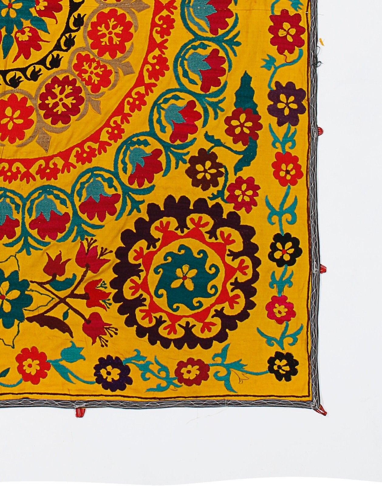 4.5x6 Ft Asian Suzani Textile. Embroidered Cotton & Silk Bed Cover, Wall Hanging photo vinterior