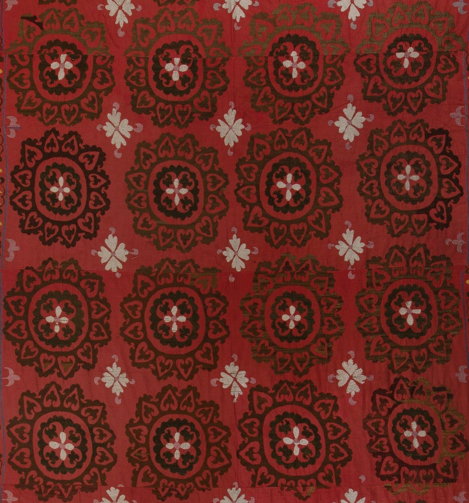 6.5x12.3 Ft Central Asian Suzani Textile. Embroidered Cotton & Silk Bed Cover photo Textiles