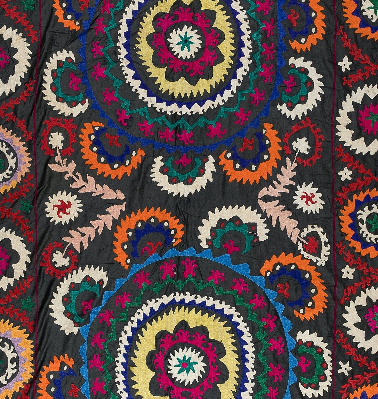 5.5x9 Ft Vintage Silk Hand Embroidery Bed Cover, Uzbek Suzani Wall Hanging photo Art