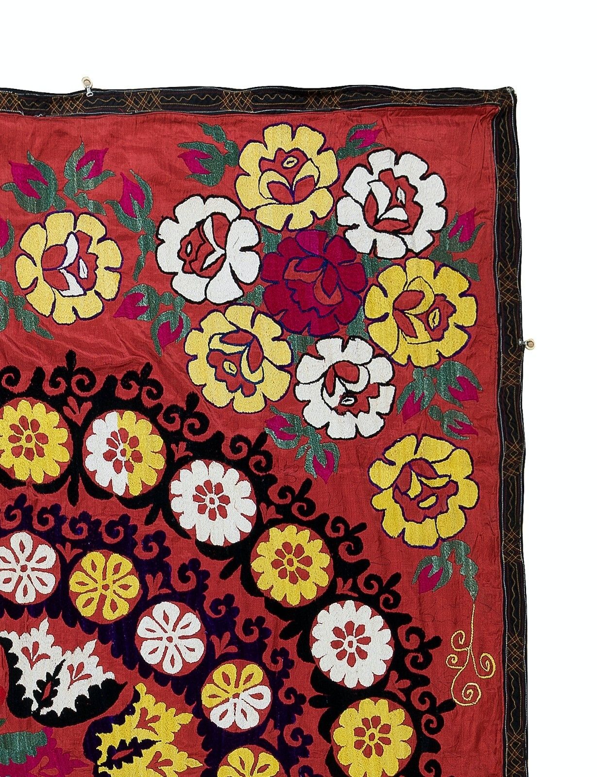 5x6 Ft Silk Embroidery Bed Cover, Suzani Wall Hanging In Red, Uzbek Tapestry photo for sale