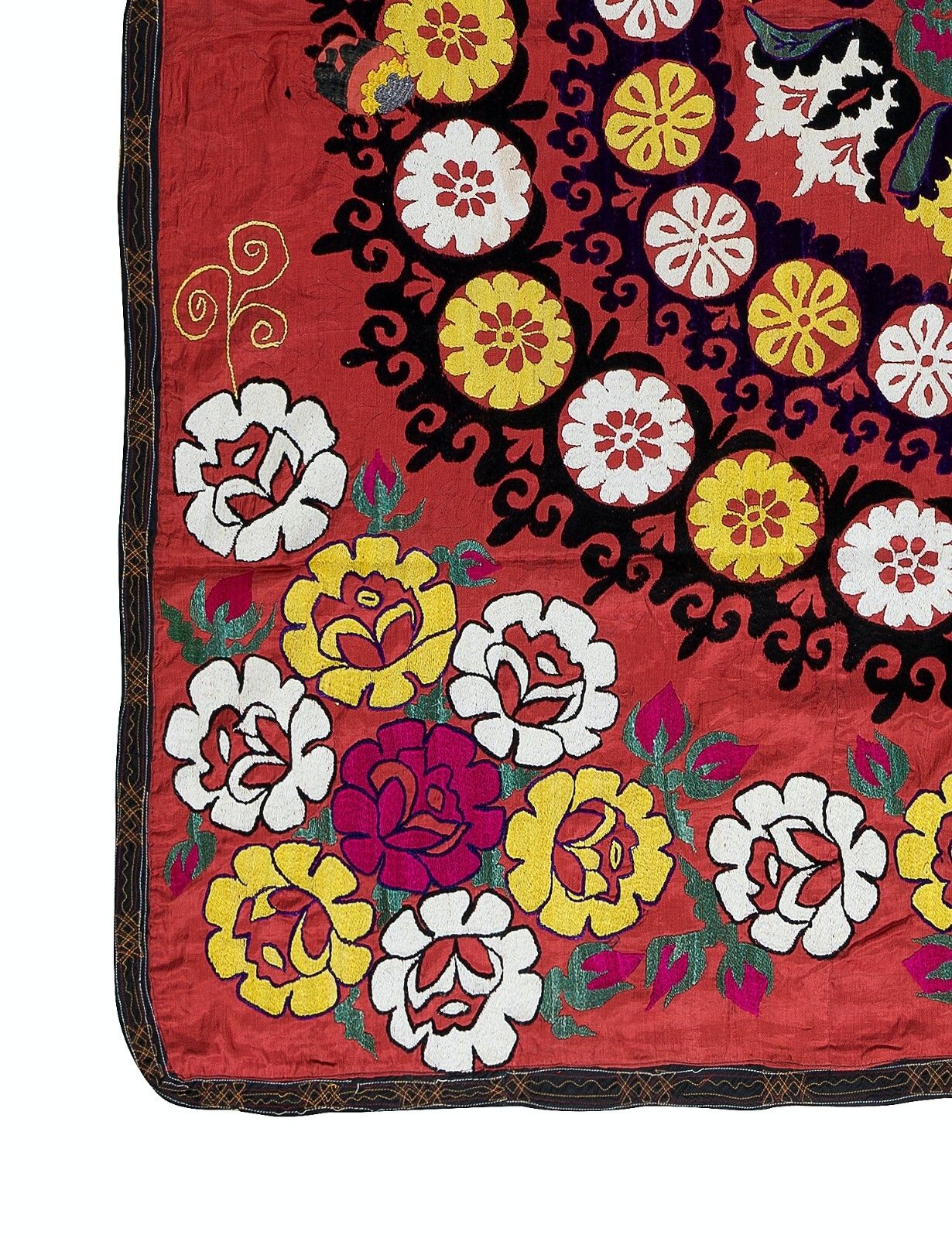 5x6 Ft Silk Embroidery Bed Cover, Suzani Wall Hanging In Red, Uzbek Tapestry photo Art
