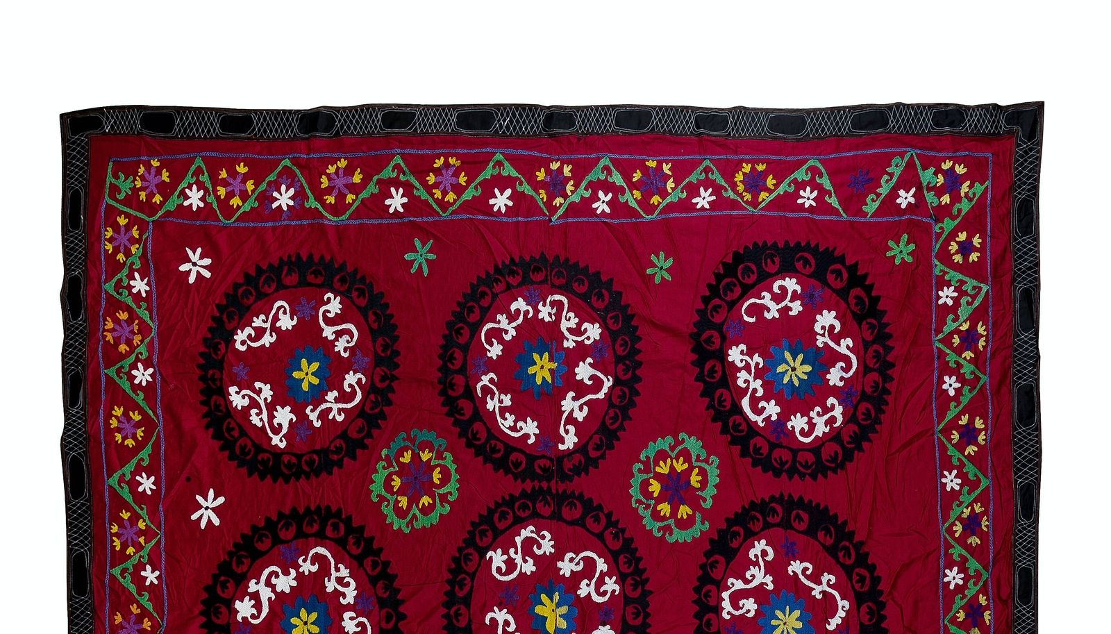 8.3x8.3 Ft Vintage Silk Hand Embroidery Bed Cover, Uzbek Suzani Wall Hanging photo furniture