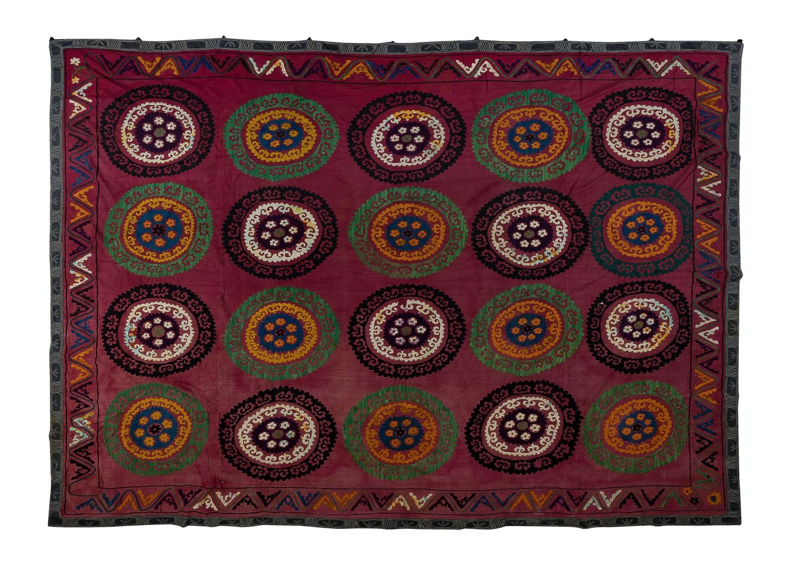 7.7x8.7 Ft Vintage Silk Hand Embroidery Bed Cover, Uzbek Suzani Wall Hanging photo 822.0
