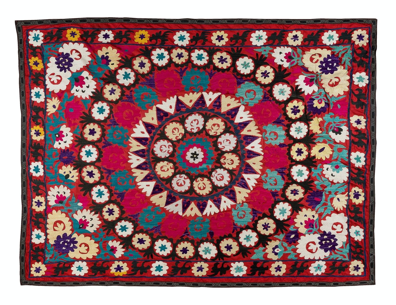 6x7 Ft Vintage Silk Hand Embroidery Bed Cover, Central Asian Suzani Wall Hanging photo 605.0