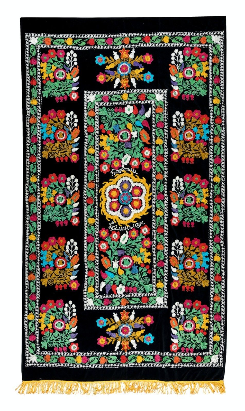 4.2x7.5 Ft Vintage Wall Hanging, Silk Embroidery Wall Hanging, Black Tablecloth