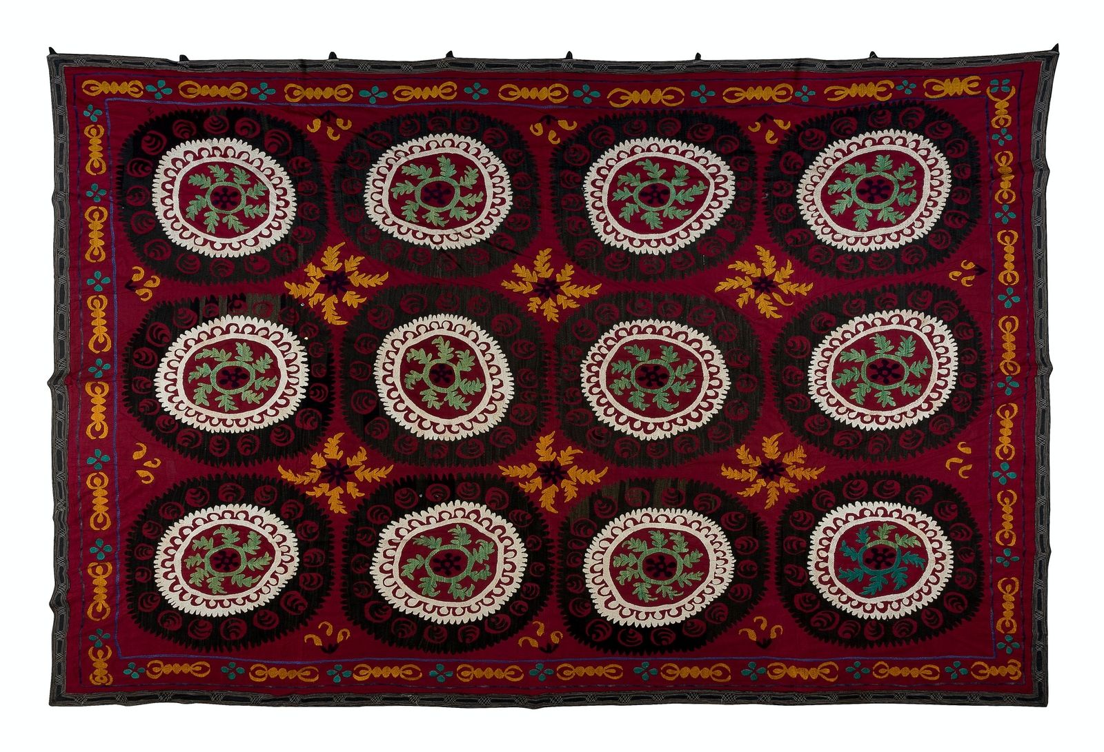 7.4x9.4 Ft Vintage Silk Hand Embroidery Bed Cover, Uzbek Suzani Wall Hanging photo 1038.0