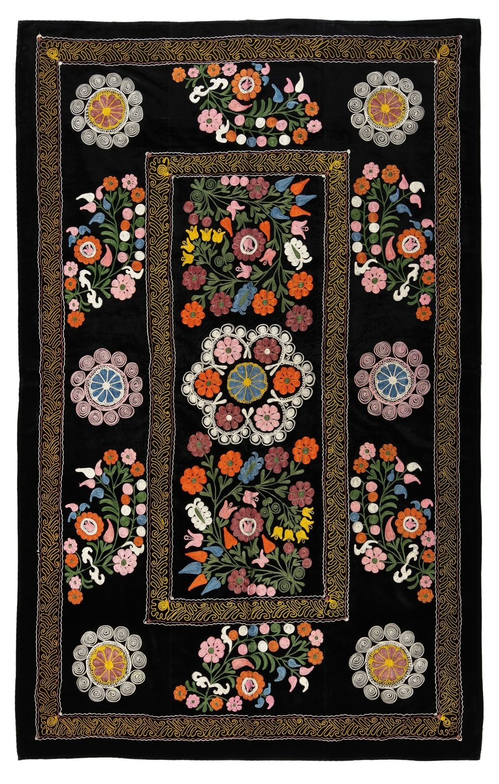4.3x6.8 Ft Vintage Asian Silk Embroidered Suzani Bed Cover Or Wall Hanging