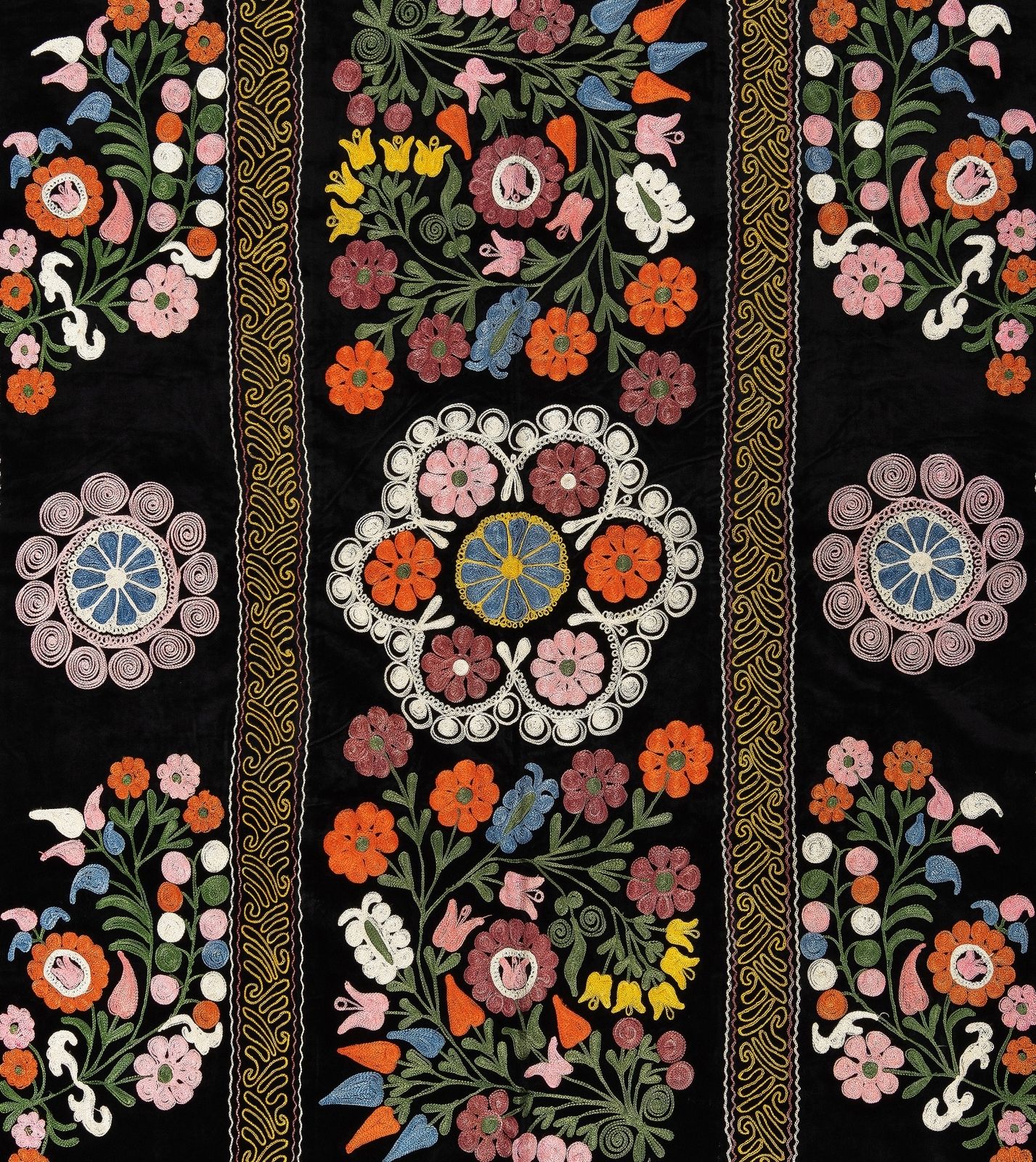 4.3x6.8 Ft Vintage Asian Silk Embroidered Suzani Bed Cover Or Wall Hanging photo Art