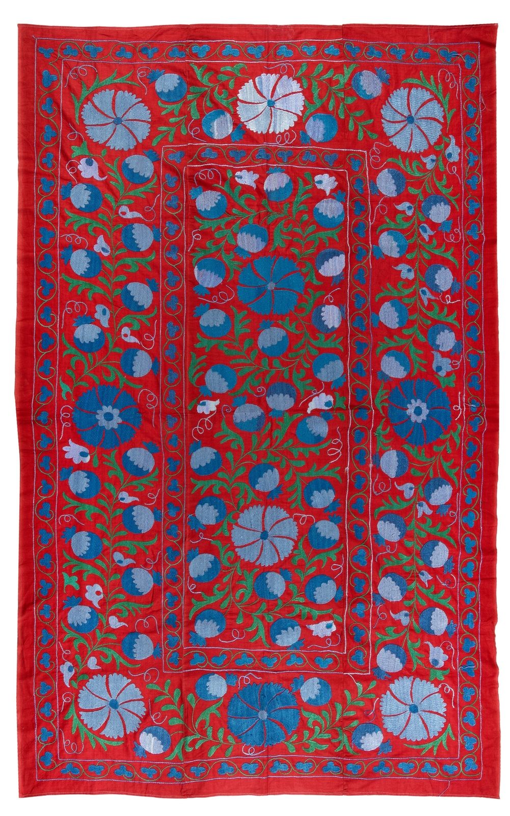 4.5x7 Ft Vintage Asian Silk Embroidered Suzani Bed Cover Or Wall Hanging