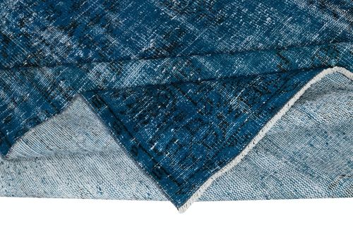 6.2x10 Ft Distressed Modern Hand Knotted Turkish Rug Re Dyed In Navy Blue Color photo for sale