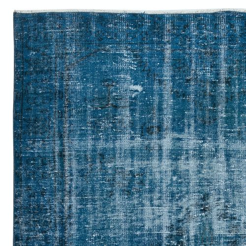 6.2x10 Ft Distressed Modern Hand Knotted Turkish Rug Re Dyed In Navy Blue Color photo Textiles