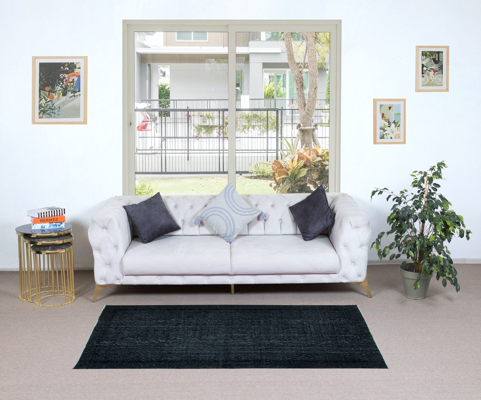 3.6x6.4 Ft Handmade Area Rug With In Black Colors, Contemporary Turkish Carpet photo furniture