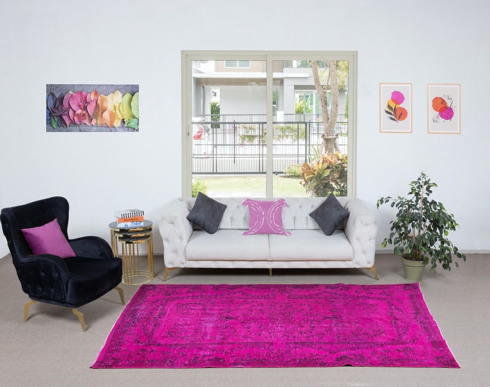 5.7x9 Ft Decorative Pink Area Rug For Modern Interiors, Handknotted In Turkey photo furniture