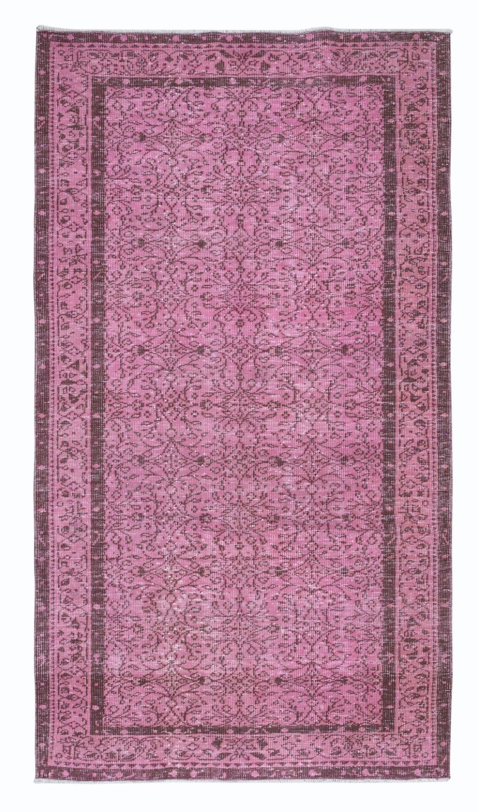 5.2x9 Ft Hand Made Turkish Area Rug In Light Pink, Modern Wool And Cotton Carpet