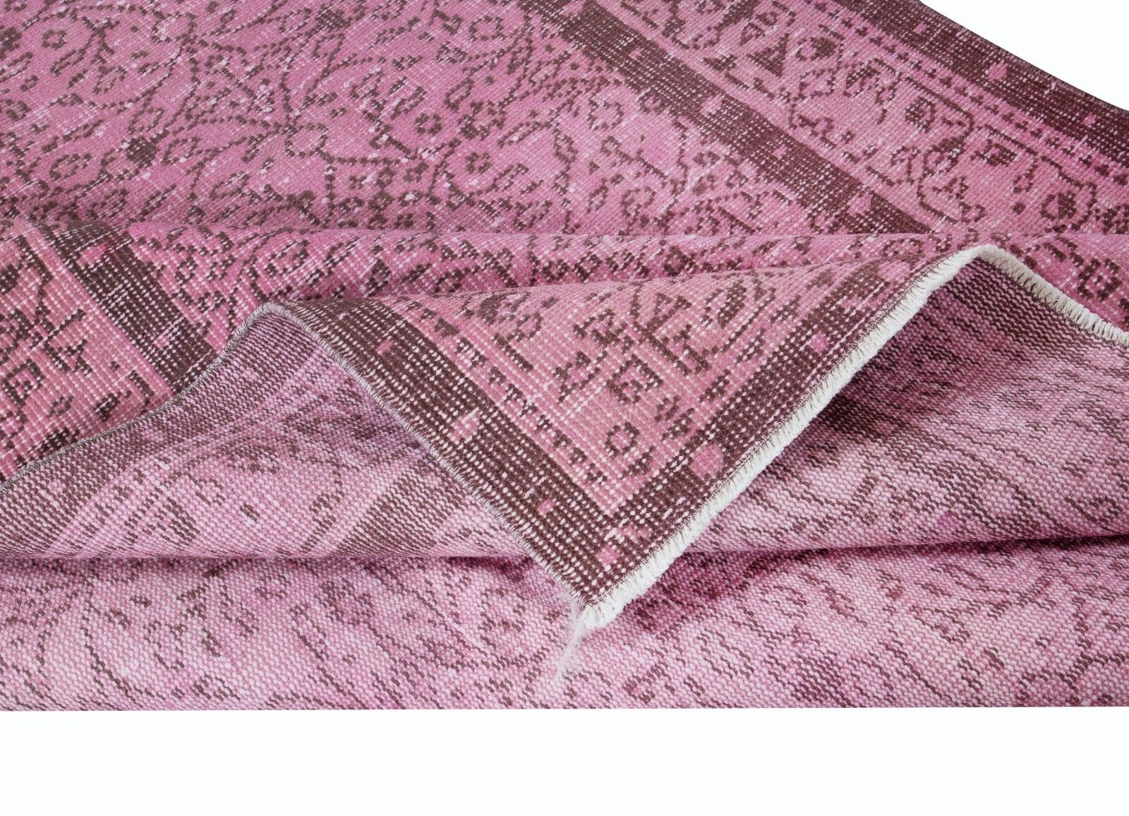 5.2x9 Ft Hand Made Turkish Area Rug In Light Pink, Modern Wool And Cotton Carpet photo for sale