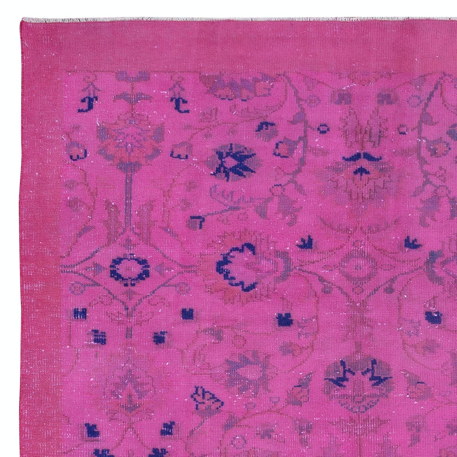 6.5x9 Ft Hand Made Turkish Pink Rug With Botanical Garden Design & Solid Border photo Textiles
