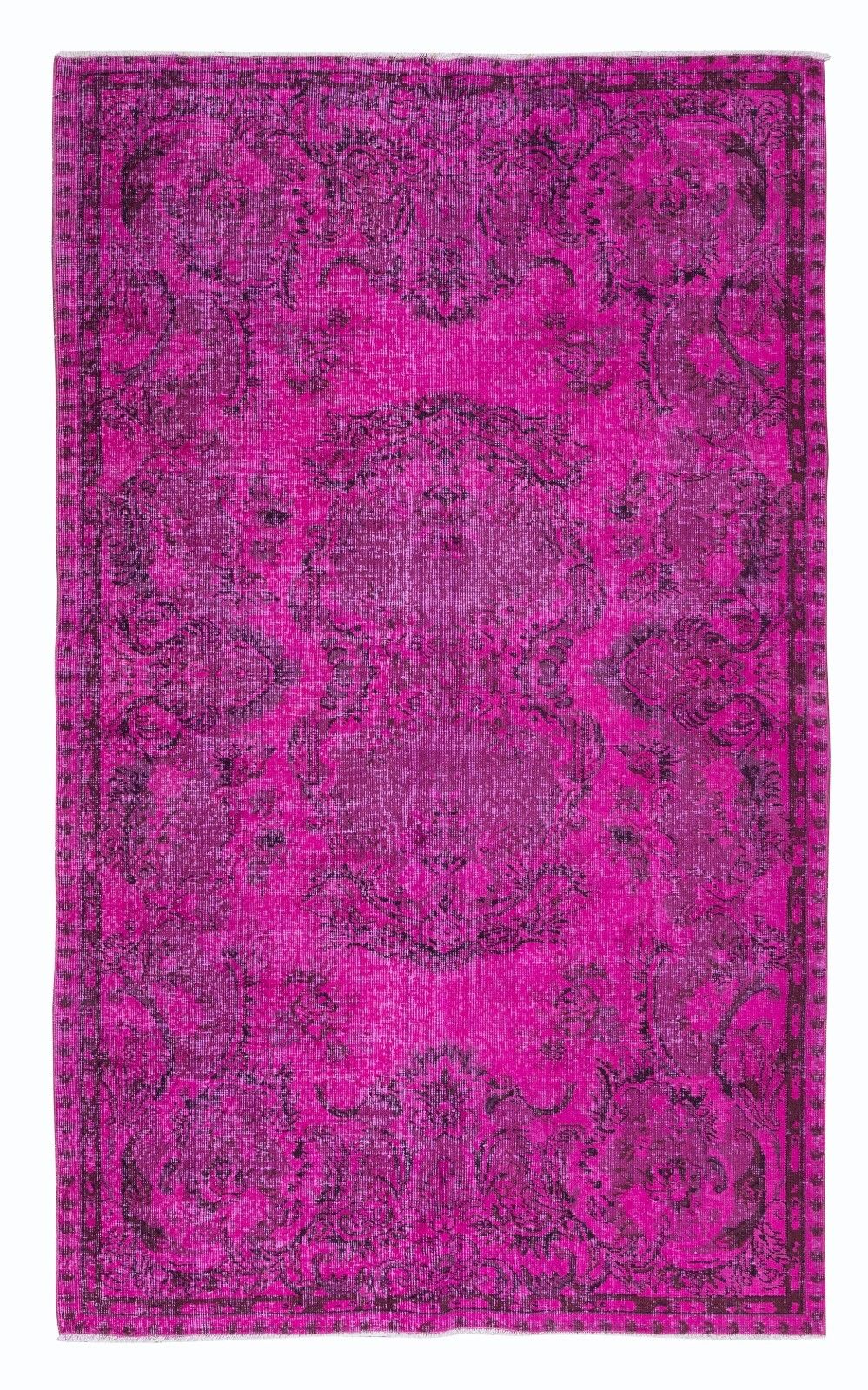 5.2x8.3 Ft Pink Aubusson Inspired Rug For Modern Interiors, Handmade In Turkey