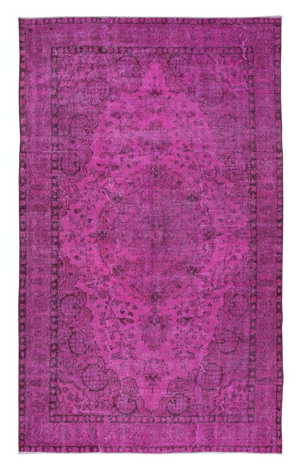 5.6x9 Ft Pink Handmade Turkish Wool Area Rug, Modern Low Pile Carpet