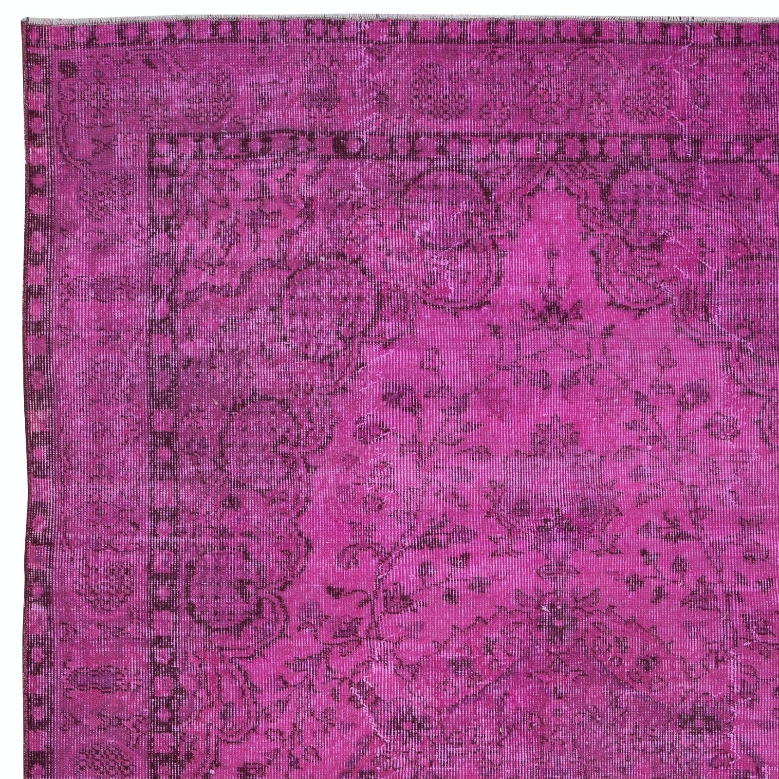 5.6x9 Ft Pink Handmade Turkish Wool Area Rug, Modern Low Pile Carpet photo Textiles
