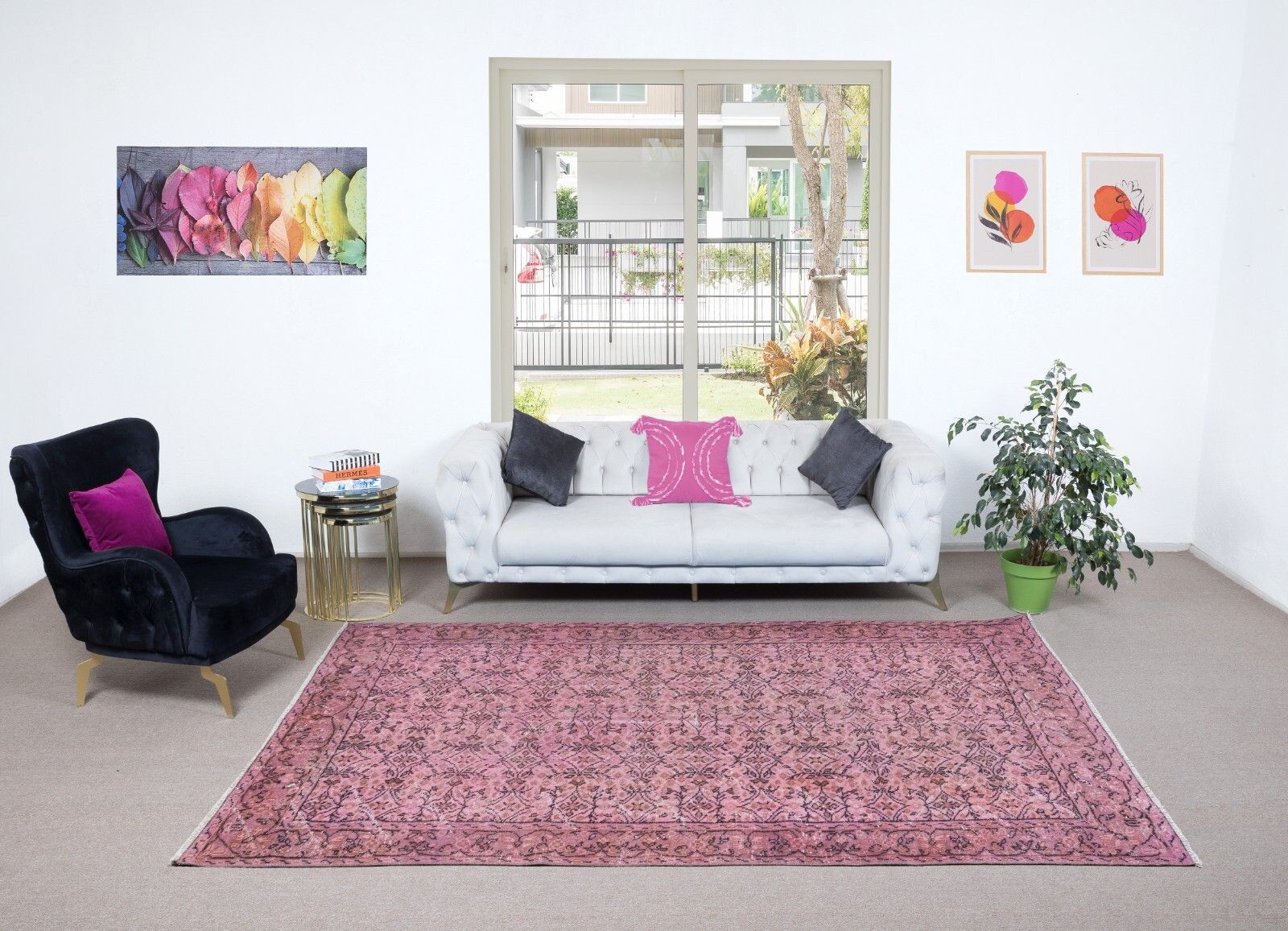 6.6x10 Ft Handmade Floral Pattern Floor Area Rug In Pink, Modern Turkish Carpet photo furniture
