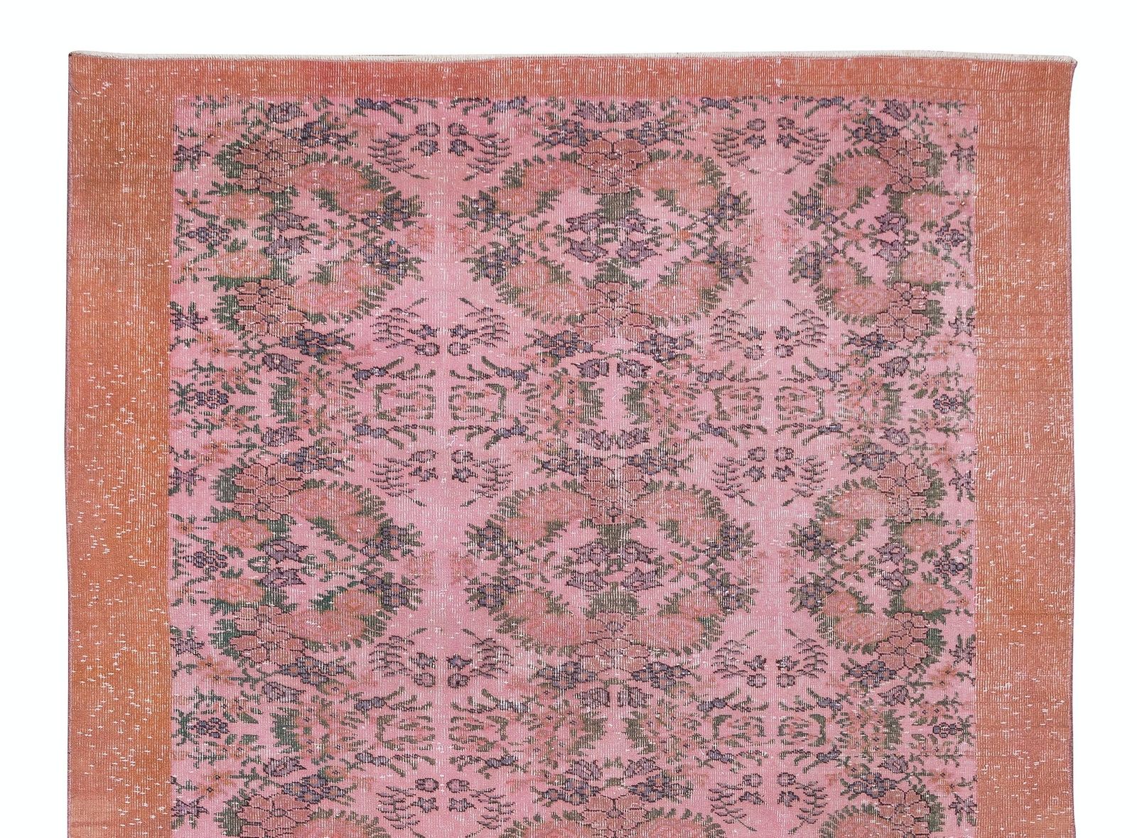 7x10.7 Ft Handknotted Vintage Turkish Rug Over Dyed In Pink 4 Modern Interiors photo Textiles