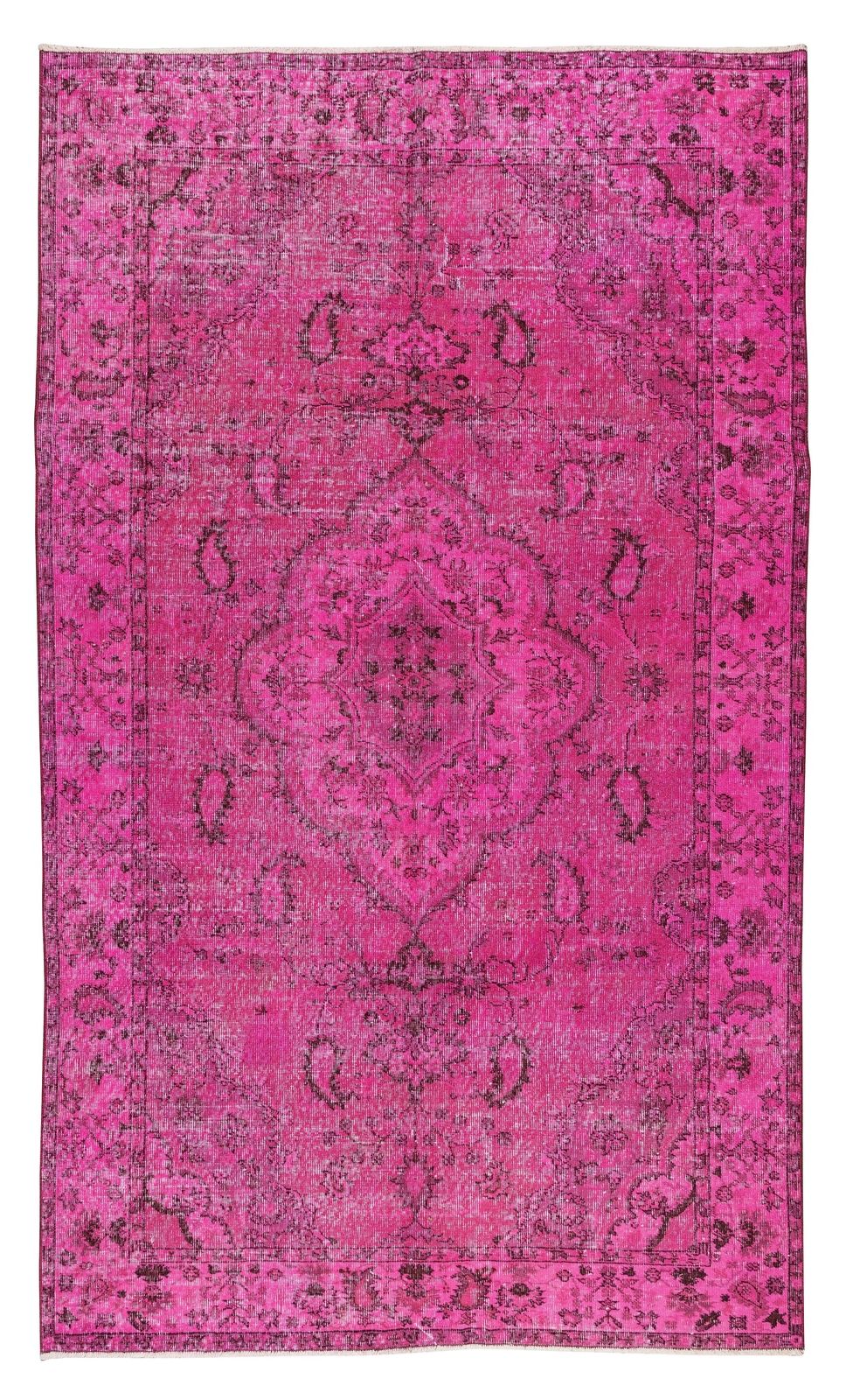 6x9.9 Ft Handmade Turkish Vintage Area Rug Re Dyed In Pink For Modern Interiors