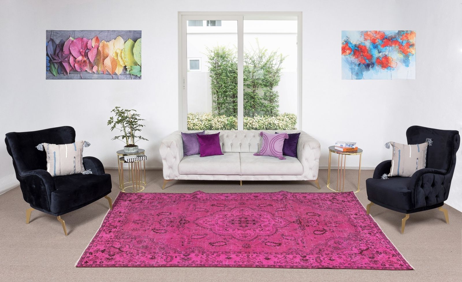 6x9.9 Ft Handmade Turkish Vintage Area Rug Re Dyed In Pink For Modern Interiors photo furniture