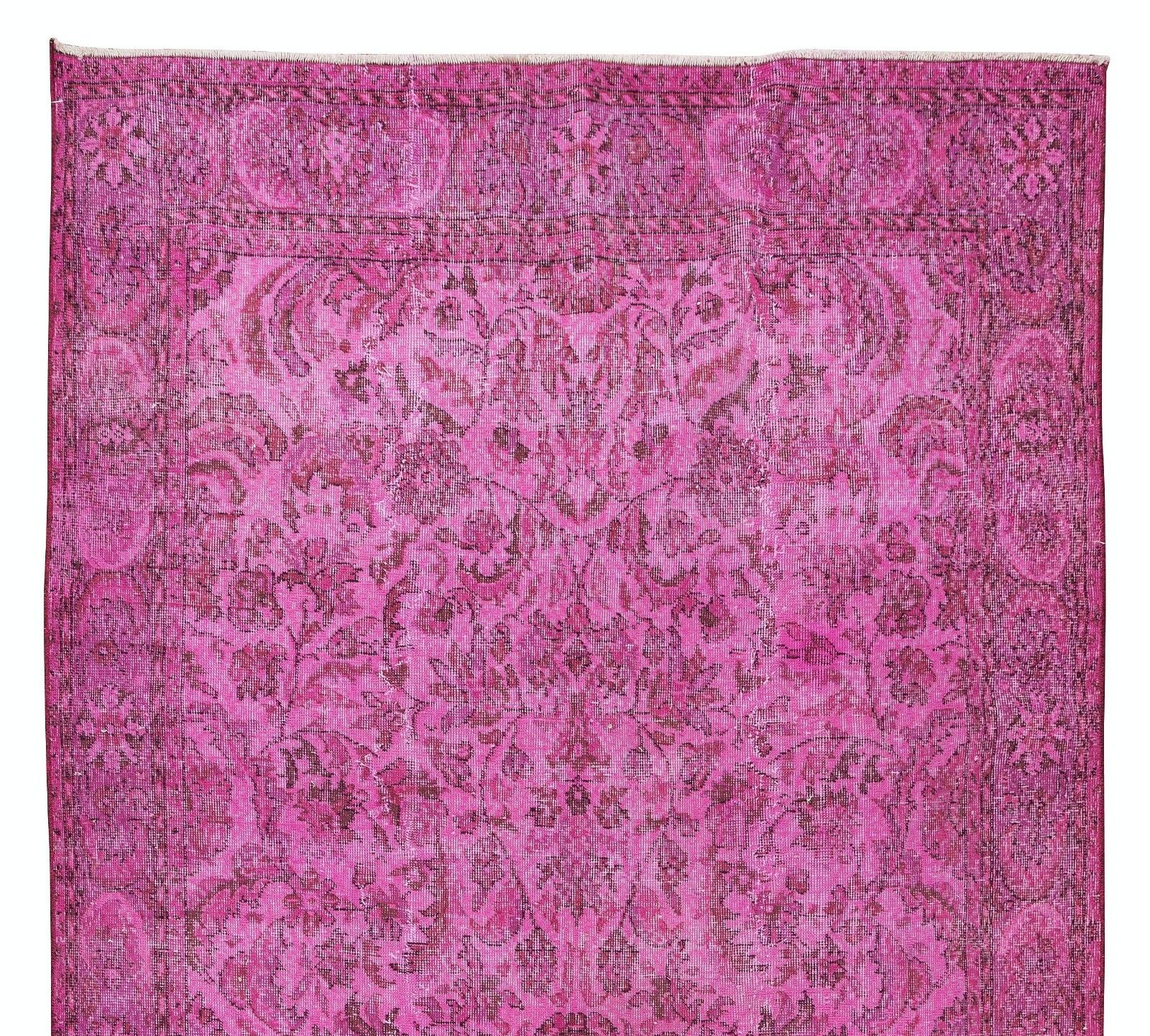 6x11.3 Ft Handmade Turkish Vintage Rug Over Dyed In Pink, Elegant Design Carpet photo Textiles