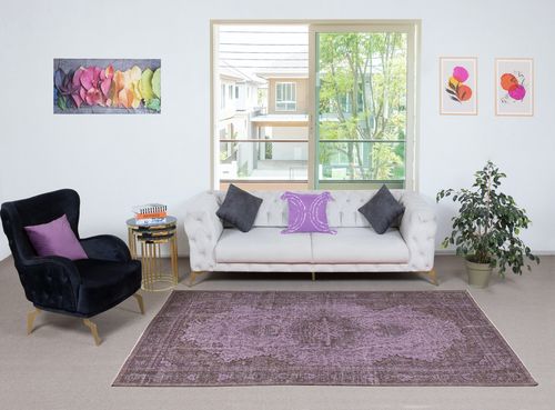 5.2x9 Ft Hand Made Purple Floor Rug From Turkey, Redyed Carpet For Living Room photo furniture