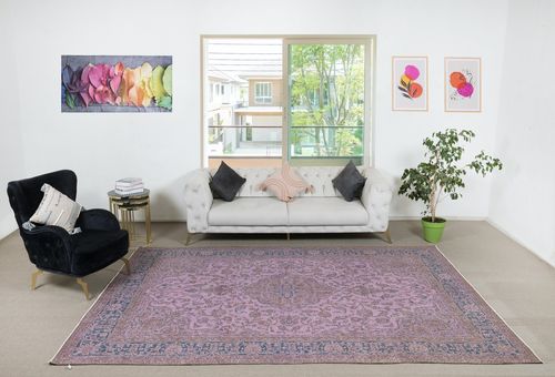 8.2x11 Ft Contemporary Hand Made Turkish Rug In Purple Color, Living Room Carpet photo furniture