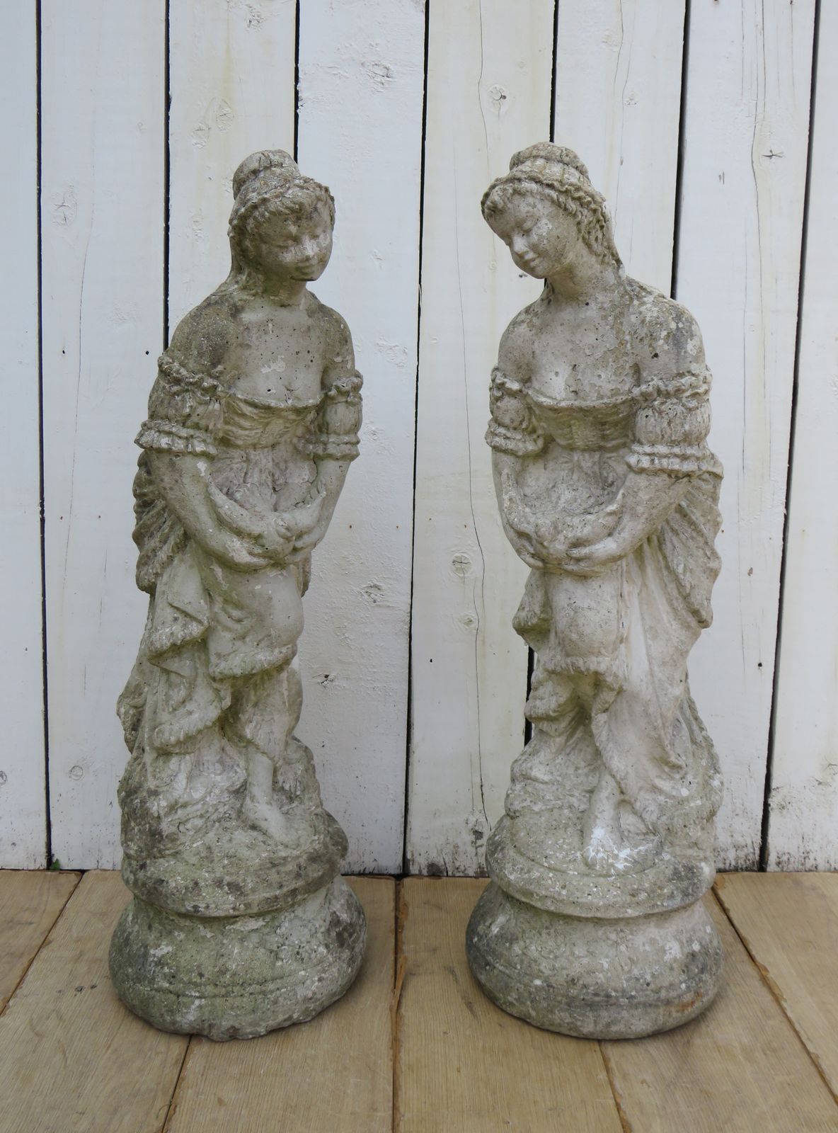 photo furniture Vintage English Weathered Garden Stone Maiden Statue