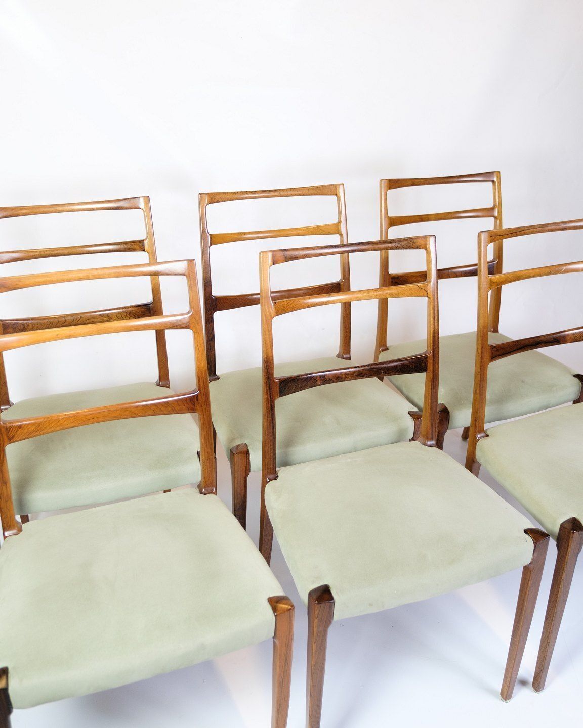 Set Of Six High Backed Dining Chairs In Rosewood & Green Velour Seat By Sorø Furniture Factory From 1960s photo furniture