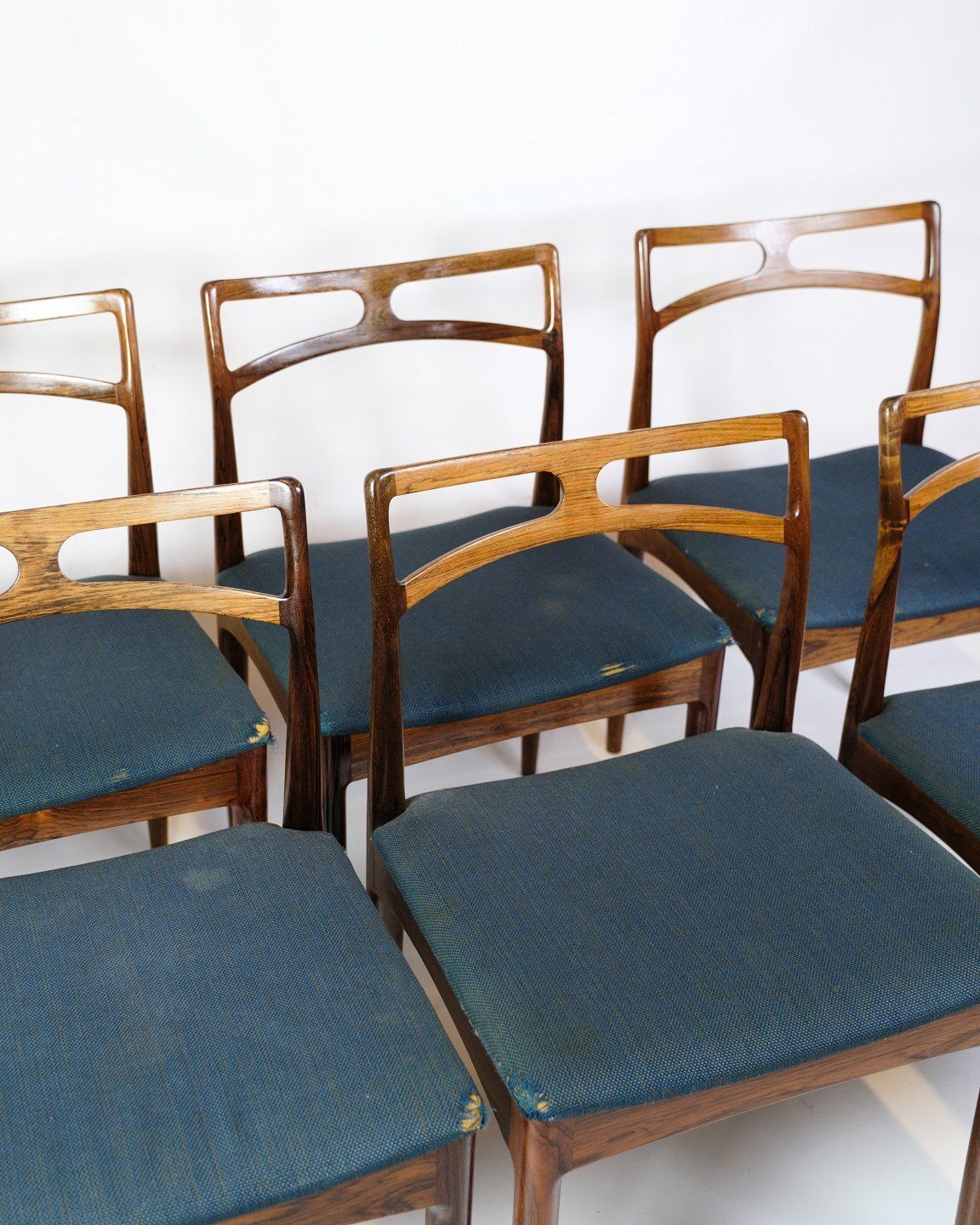Set Of Six Dining Chairs Model 94 In Rosewood & Blue Fabric By Johannes Andersen For Chr. Linneberg Furniture Factory From 1960s photo furniture